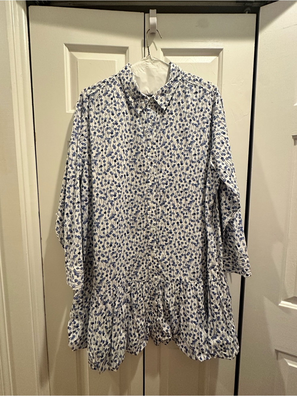 Lands' End Blue Floral Button-Up Tunic